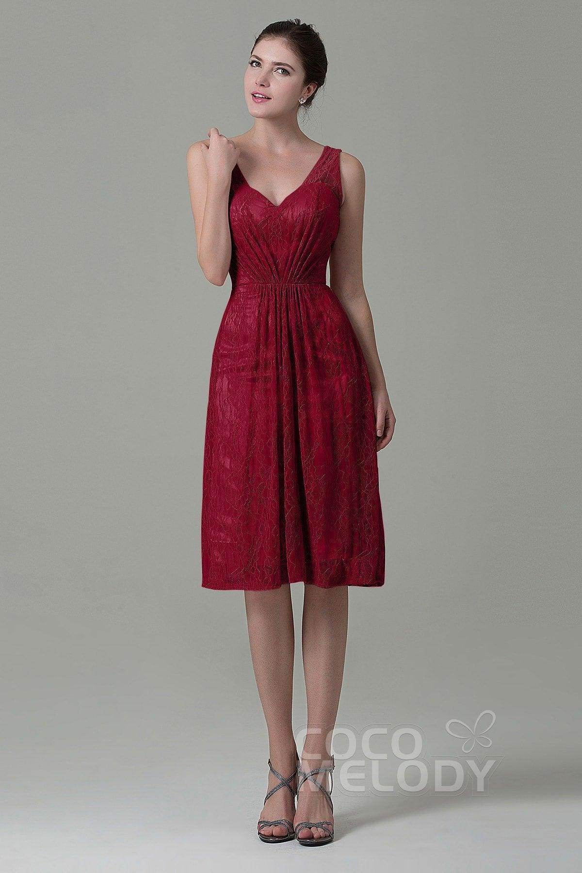 Sheath-Column Knee Length Lace Bridesmaid Dress COZK16010 - COCOMELODY